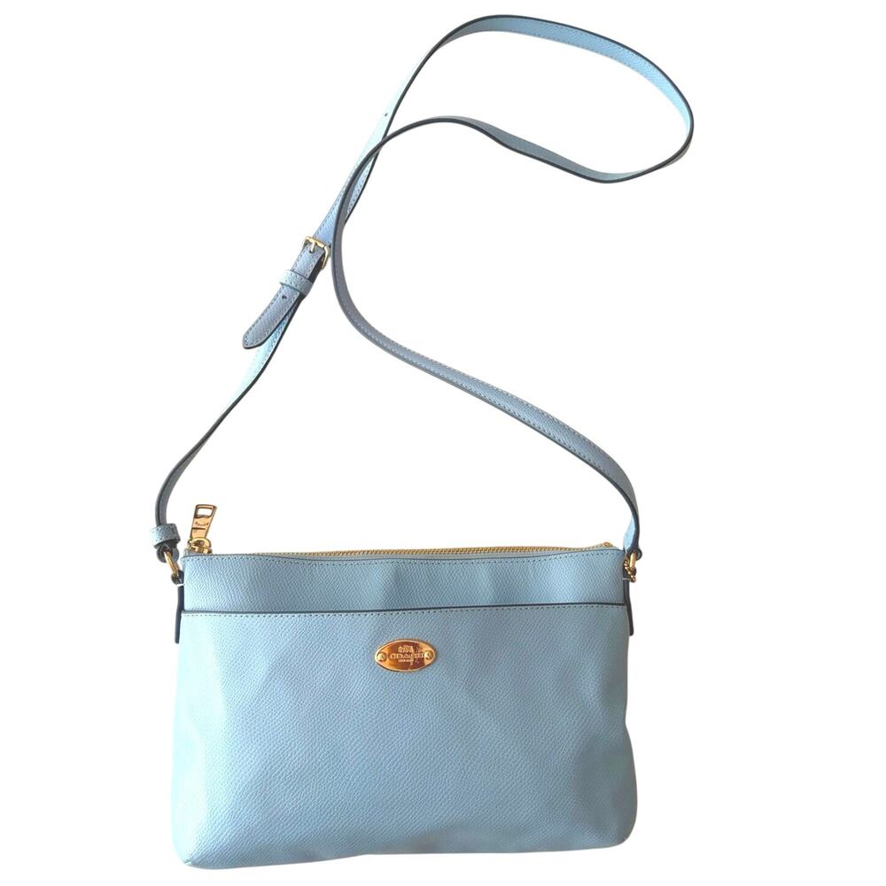 NWOT Coach East-West Pop Crossbody bag pebbled leather pale blue preppy chic - Picture 2 of 11